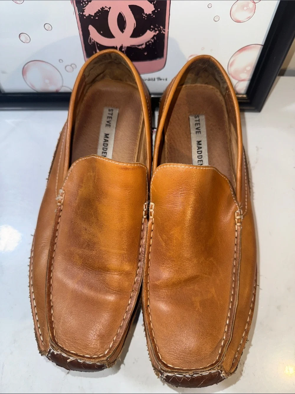 Steve Madden Men's Novo Cognac Leather Slip-On Loafers Size 12